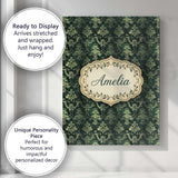 Personalised Name Dark Green Ornamental Custom  Modern Room Accent Elegant Feature Canvas Wall Art Print Decor Picture Ready to Hang