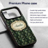 Dark Green Ornamental Damask Seamless Pattern Custom Name Protective Phone Case Mobile Cover Durable Everyday Smartphone Shock Resistant