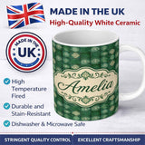 Personalized Custom Name Green Tile Floral Grid Seamless Pattern Decorative Ceramic Style 11oz Ceramic Coffee Tea Mug White Large Handle