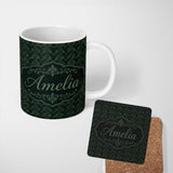 Personalized Custom Name Dark Botanical Damask Seamless Pattern Elegant Vintage Style Name 11oz Ceramic Coffee Tea Mug White Large Handle
