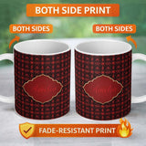 Personalized Custom Name Red Black Geometric Floral Seamless Pattern Elegant Gothic Style 11oz Ceramic Coffee Tea Mug White Large Handle