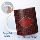 Personalized Custom Name Red Black Geometric Floral Seamless Pattern Elegant Gothic Style 11oz Ceramic Coffee Tea Mug White Large Handle