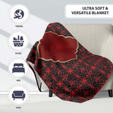 Red Black Geometric Floral Seamless Pattern Elegant Gothic Style  Personalised Custom Name Super Soft Fleece Blanket Bed Sofa Throw