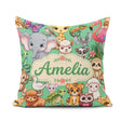 Custom Name Cute Cartoon Jungle Safari Animals Seamless on Green Square Filled Cushion Throw Pillow Sofa Bed Home Decor Zip Washable UK Made