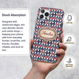 Watercolor Blue Pink Leaf Scallop Printed Design Custom Name Protective Phone Case Mobile Cover Durable Everyday Smartphone Shock Resistant