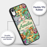 Cute Cartoon Jungle Safari Animals Printed Design Custom Name Protective Phone Case Mobile Cover Durable Everyday Smartphone Shock Resistant
