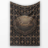 Luxury Gold Ornamental Damask Seamless Pattern Black Background  Personalised Custom Name Super Soft Fleece Blanket Bed Sofa Throw