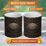 Personalized Custom Name Luxury Gold Ornamental Damask Seamless Pattern Black Background 11oz Ceramic Coffee Tea Mug White Large Handle