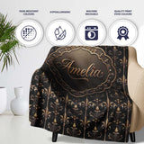 Luxury Gold Ornamental Damask Seamless Pattern Black Background  Personalised Custom Name Super Soft Fleece Blanket Bed Sofa Throw