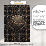 Luxury Gold Ornamental Damask Seamless Pattern Black Background  Personalised Custom Name Super Soft Fleece Blanket Bed Sofa Throw