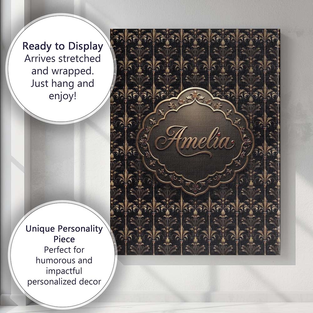 Personalised Name Luxury Gold Ornamental Custom  Unique Gift Idea Elegant Feature Canvas Wall Art Print Decor Picture Ready to Hang
