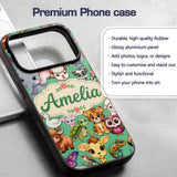 Cute Cartoon Jungle Safari Animals Printed Design Custom Name Protective Phone Case Mobile Cover Durable Everyday Smartphone Shock Resistant