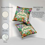 Custom Name Cute Cartoon Jungle Safari Animals Seamless on Green Square Filled Cushion Throw Pillow Sofa Bed Home Decor Zip Washable UK Made