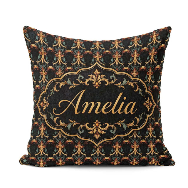Custom Name Baroque Gold Teal Ornamental Seamless Pattern Luxury Square Filled Cushion Throw Pillow Sofa Bed Home Decor Zip Washable UK Made