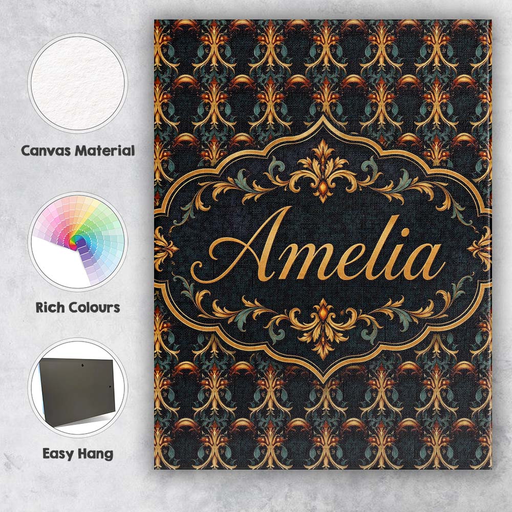 Personalised Name Baroque Gold Teal Ornamental Seamless Pattern Creative Decorator Style Canvas Wall Art Print Decor Picture Ready to Hang