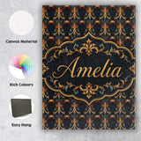 Personalised Name Baroque Gold Teal Ornamental Seamless Pattern Creative Decorator Style Canvas Wall Art Print Decor Picture Ready to Hang