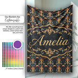 Baroque Gold Teal Ornamental Seamless Pattern Luxury Vintage Style  Personalised Custom Name Super Soft Fleece Blanket Bed Sofa Throw