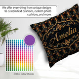 Custom Name Baroque Gold Teal Ornamental Seamless Pattern Luxury Square Filled Cushion Throw Pillow Sofa Bed Home Decor Zip Washable UK Made