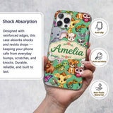 Cute Cartoon Jungle Safari Animals Printed Design Custom Name Protective Phone Case Mobile Cover Durable Everyday Smartphone Shock Resistant