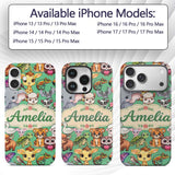 Cute Cartoon Jungle Safari Animals Printed Design Custom Name Protective Phone Case Mobile Cover Durable Everyday Smartphone Shock Resistant