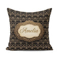 Custom Name Classic Gold Black Victorian Damask Seamless Pattern Square Filled Cushion Throw Pillow Sofa Bed Home Decor Zip Washable UK Made
