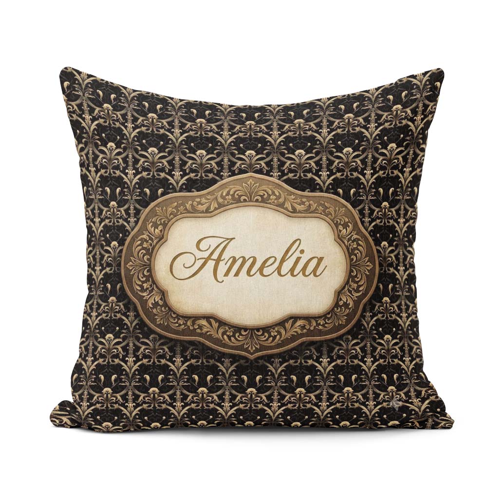 Custom Name Classic Gold Black Victorian Damask Seamless Pattern Square Filled Cushion Throw Pillow Sofa Bed Home Decor Zip Washable UK Made