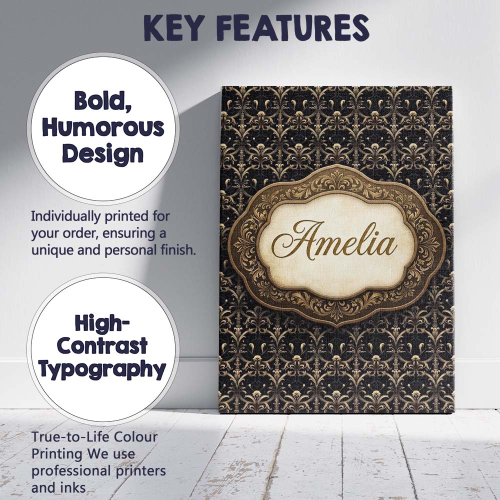 Personalised Name Classic Gold Black Custom Premium Decorative Design Modern Room Accent Canvas Wall Art Print Decor Picture Ready to Hang
