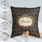 Custom Name Classic Gold Black Victorian Damask Seamless Pattern Square Filled Cushion Throw Pillow Sofa Bed Home Decor Zip Washable UK Made