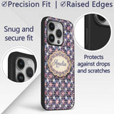 Purple Pink Geometric Floral Tile Printed Design Custom Name Protective Phone Case Mobile Cover Durable Everyday Smartphone Shock Resistant