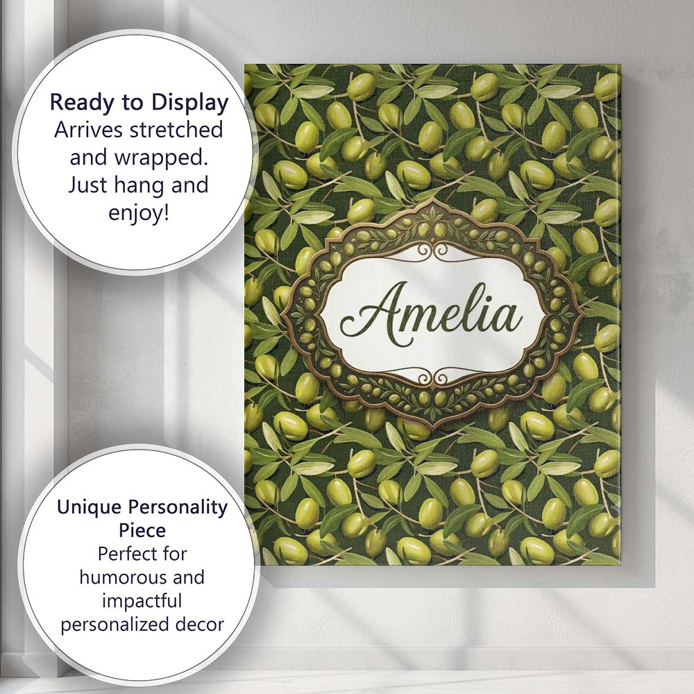 Personalised Name Realistic Olive Fruit Custom  Modern Room Accent Elegant Feature Canvas Wall Art Print Decor Picture Ready to Hang