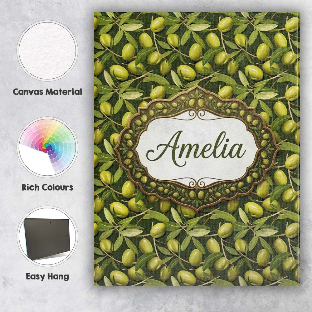 Personalised Name Realistic Olive Fruit Custom  Modern Room Accent Elegant Feature Canvas Wall Art Print Decor Picture Ready to Hang