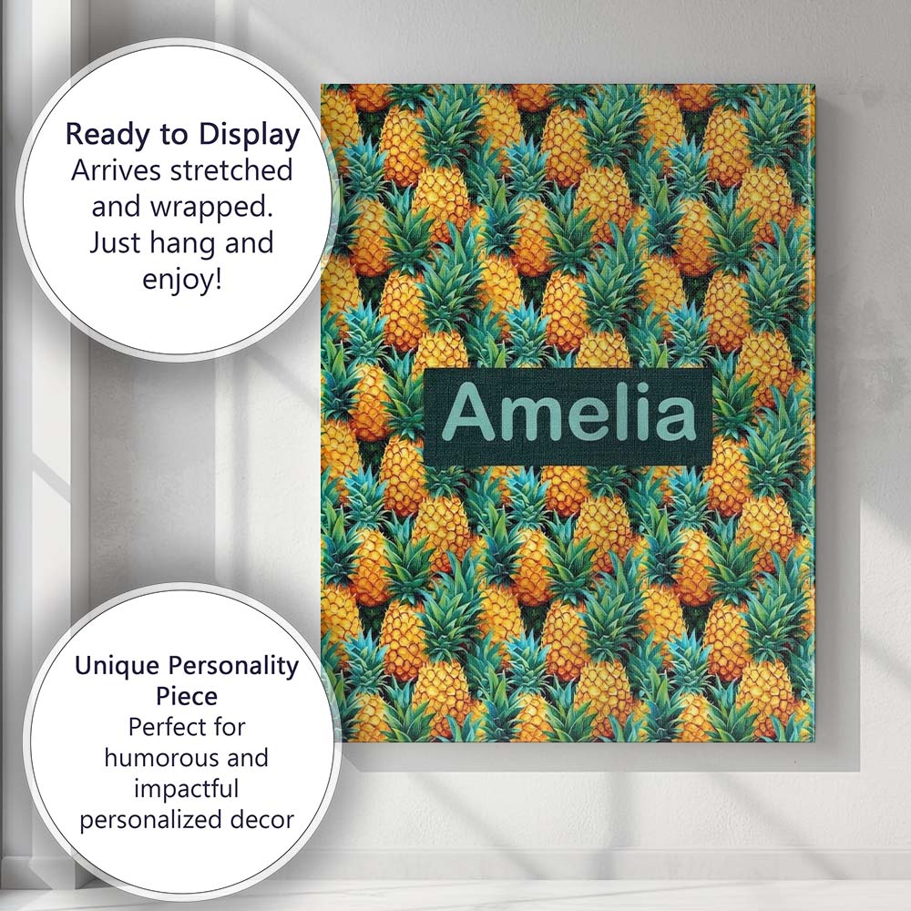 Personalised Name Vibrant Pineapple Tropical Custom Bespoke  Contemporary Display Canvas Wall Art Print Decor Picture Ready to Hang