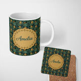 Personalized Custom Name Dark Pineapple Jungle Seamless Pattern Rich Tropical Fruit Design 11oz Ceramic Coffee Tea Mug White Large Handle