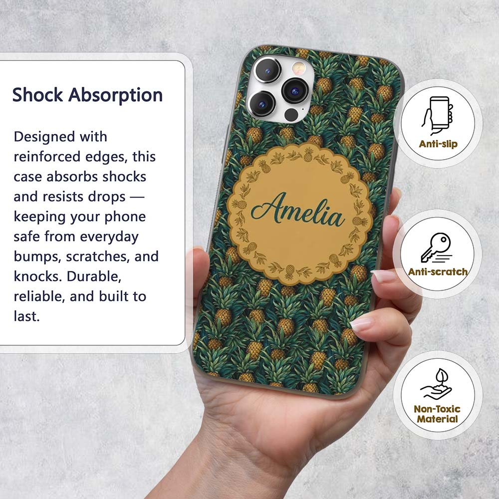 Dark Pineapple Jungle Seamless Printed Design Custom Name Protective Phone Case Mobile Cover Durable Everyday Smartphone Shock Resistant