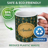 Personalized Custom Name Dark Pineapple Jungle Seamless Pattern Rich Tropical Fruit Design 11oz Ceramic Coffee Tea Mug White Large Handle
