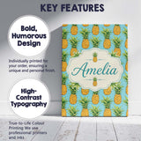 Personalised Name Blue Background Pineapple Custom  Bespoke Interior Contemporary Canvas Wall Art Print Decor Picture Ready to Hang