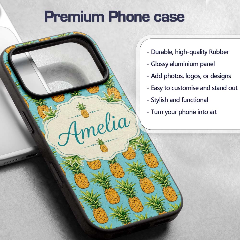 Blue Background Pineapple Seamless Pattern Bright Custom Name Protective Phone Case Mobile Cover Durable Everyday Smartphone Shock Resistant