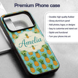 Blue Background Pineapple Seamless Pattern Bright Custom Name Protective Phone Case Mobile Cover Durable Everyday Smartphone Shock Resistant