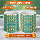 Personalized Custom Name Minimal Pineapple Repeat Pattern Teal Background Cute Tropical 11oz Ceramic Coffee Tea Mug White Large Handle