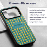 Minimal Pineapple Repeat Pattern Teal Background Custom Name Protective Phone Case Mobile Cover Durable Everyday Smartphone Shock Resistant