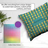 Custom Name Minimal Repeat Pattern Teal Background Cute Tropical Square Filled Cushion Throw Pillow Sofa Bed Home Decor Zip Washable UK Made