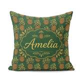 Custom Name Classic Pineapple Botanical Seamless Green Tropical Square Filled Cushion Throw Pillow Sofa Bed Home Decor Zip Washable UK Made