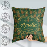 Custom Name Classic Pineapple Botanical Seamless Green Tropical Square Filled Cushion Throw Pillow Sofa Bed Home Decor Zip Washable UK Made