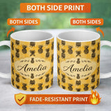 Personalized Custom Name Grunge Pineapple Sketch Seamless Pattern Yellow Vintage Fruit Name 11oz Ceramic Coffee Tea Mug White Large Handle