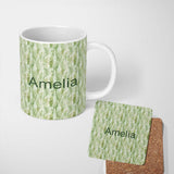 Personalized Custom Name Soft Green Watercolor Abstract Texture Seamless Pattern Artistic 11oz Ceramic Coffee Tea Mug White Large Handle
