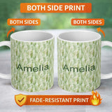 Personalized Custom Name Soft Green Watercolor Abstract Texture Seamless Pattern Artistic 11oz Ceramic Coffee Tea Mug White Large Handle