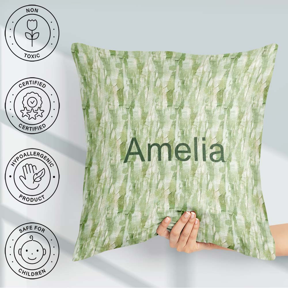 Custom Name Green Watercolor Abstract Texture Seamless Artistic Square Filled Cushion Throw Pillow Sofa Bed Home Decor Zip Washable UK Made