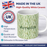 Personalized Custom Name Soft Green Watercolor Abstract Texture Seamless Pattern Artistic 11oz Ceramic Coffee Tea Mug White Large Handle