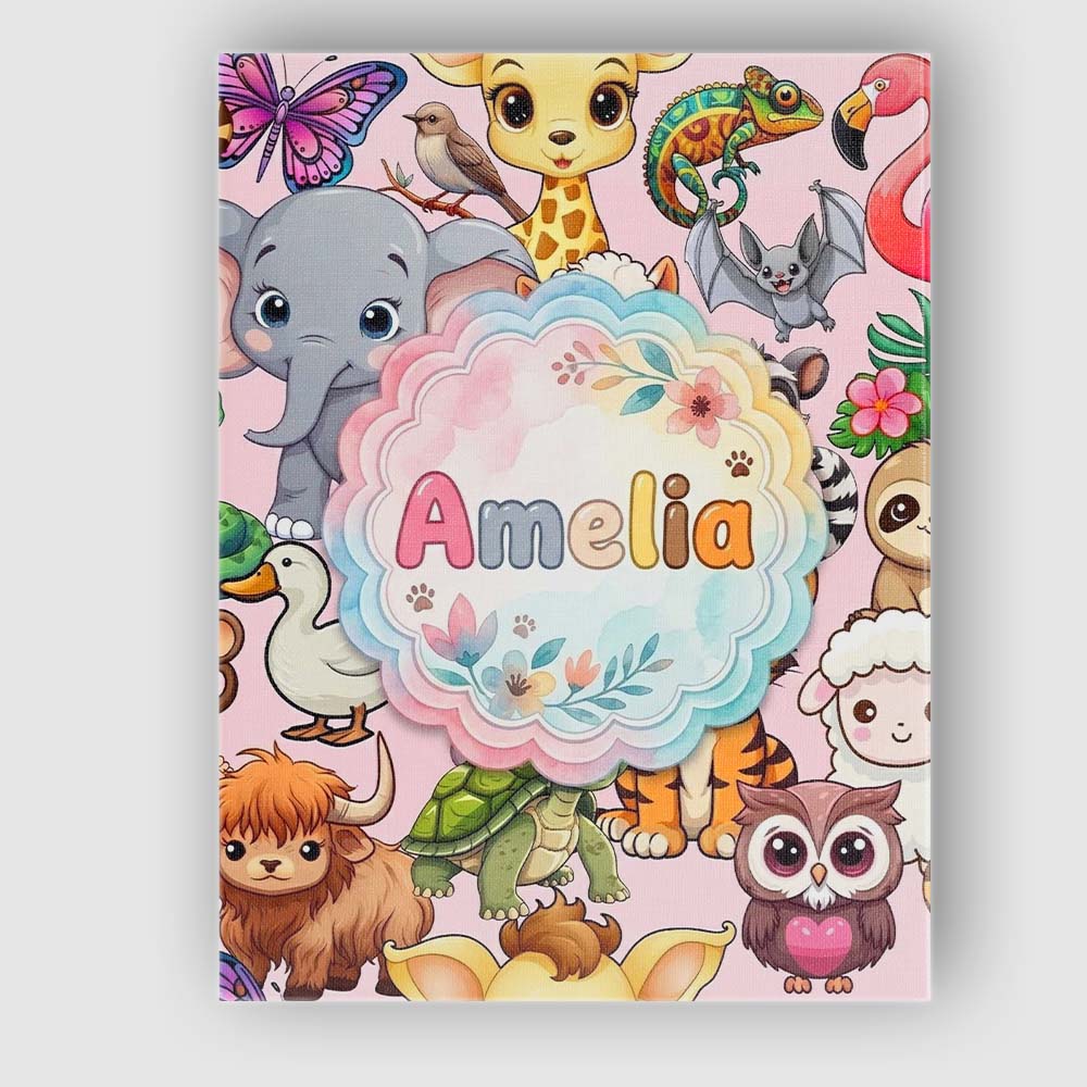 Personalised Name Cute Cartoon Jungle Custom Modern Room Accent Creative Decorator Style Canvas Wall Art Print Decor Picture Ready to Hang