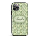 Elegant Sage Green Ornamental Damask Seamless Custom Name Protective Phone Case Mobile Cover Durable Everyday Smartphone Shock Resistant
